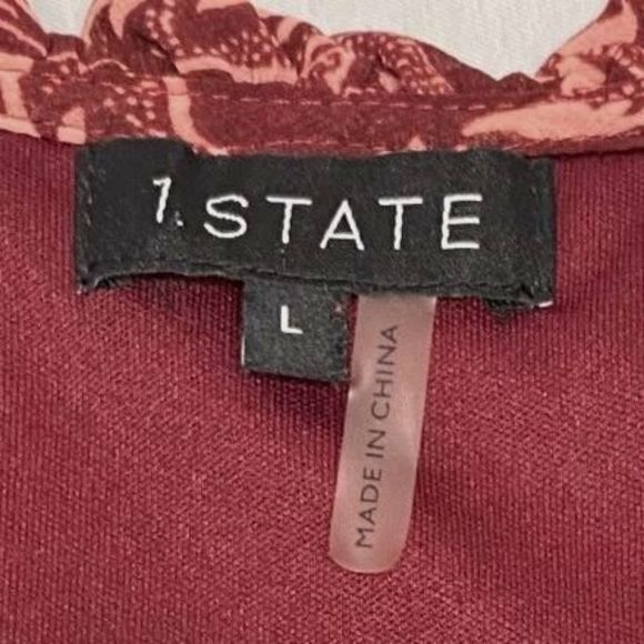 1.State Dress Large Burgundy Pink Floral Tunic Knee Length Fully Lined - Picture 10 of 10